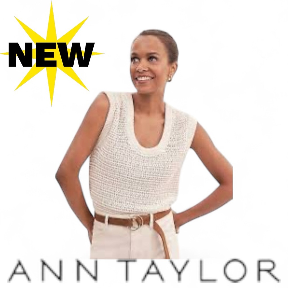 NWT Ann Taylor sweater stitch sleeveless knit shell vest neutral NEW large